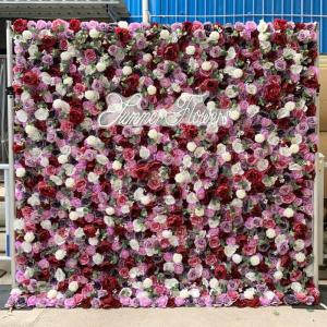 Wandpaneele Mit Künstlichen Blumen In Fuchsia-Farbe Und Stoffrückseite Für Hochzeit, Party, Brautparty, 3D-Wandhintergrund Mit Romantischen Rosafarbenen Grünen Blättern(3x3m/1