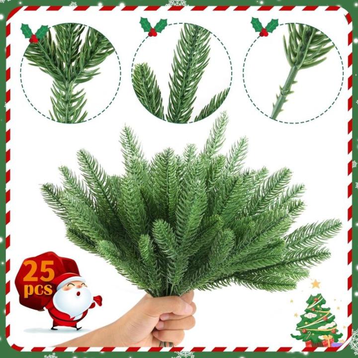 25 stuks kunstdennentakken, groene planten, dennennaalden, kunstmatige dennentakken, knutselaccessoires voor slinger, krans, kerstversiering en woontuindecoratie