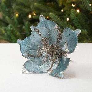 6 stuks kerstbloemen, glitterbloemen, kerstdecoratie, kerstboomversiering voor kerstboom, kerstkrans, bruiloft, tuin, Nieuwjaar, blauw, 6 stuks