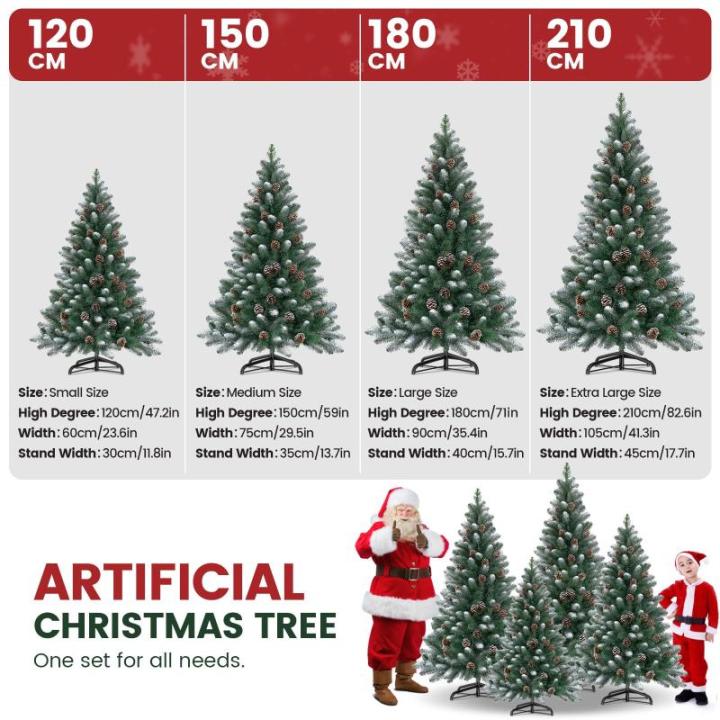 Kunstkerstboom met sneeuweffect en dennenappels, kunstdennenboom, pvc, met metalen standaard, premium Nordmann-spen, moeilijk ontvlambare kerstboom voor kerstdecoratie, herbruikbaa