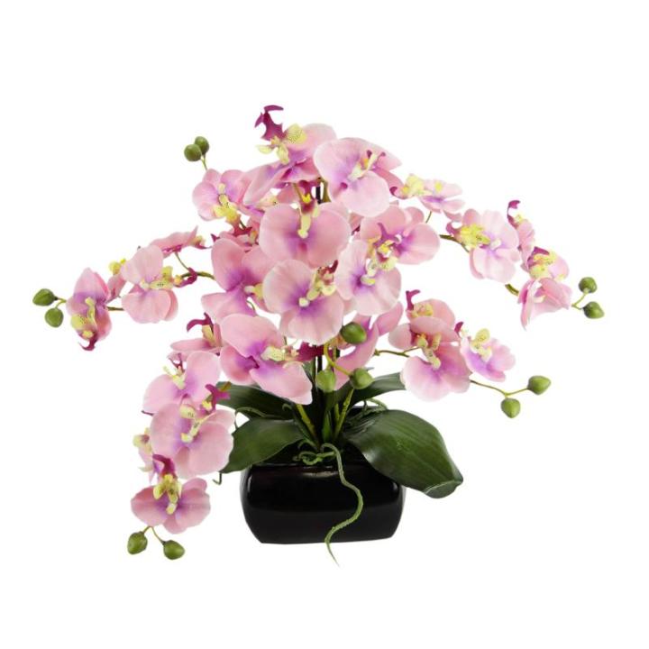Vlinder orchidee 40 cm met bladeren en luchtwortels in schaal van keramiek kunstbloem kunstorchidee Phalaenopsis met pot kunstplant bruiloft decoratie zijden bloem Real Touch bloem