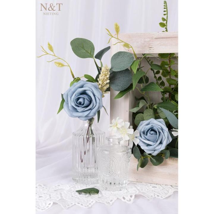 Kunstbloemen, rozen, 25 stuks, decoratieve bloemen, kunstrozen met stelen, doe-het-zelf bruidsboeketten, Valentijnsdag, Moederdag, bruiloftsfeest, babyshower, woondecoratie, stofbl