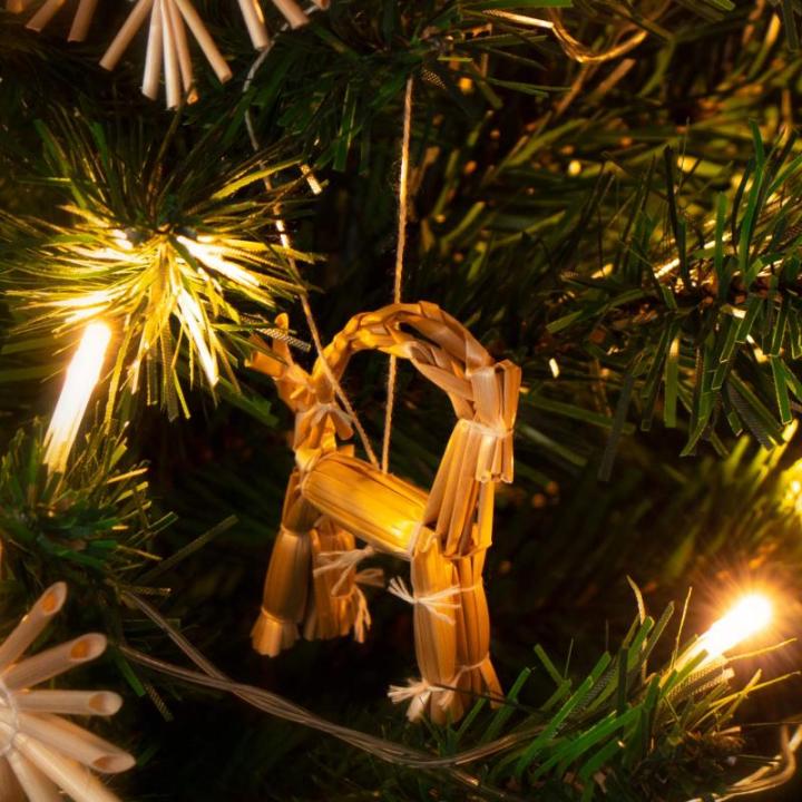 56-delige strosterrenset - sterren, bellen, dennenbomen en traditionele figuren als kerstboomversiering - kleine stro - natuurlijke kerstboomversieringen