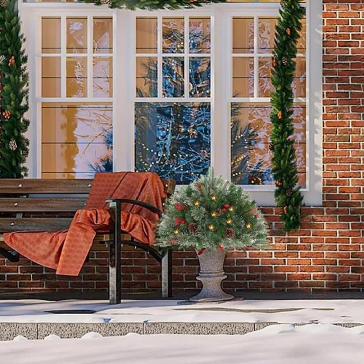 Weihnachtspflanzgefäßfüller, 40 cm künstlicher Weihnachtspflanzgefäßfüller mit Lichtern, künstlicher beleuchteter Weihnachtspflanzgefäßfüller, Weihnachtsfest-Weihnachtsd