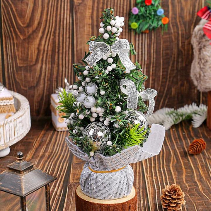20 cm kleine kerstboom, kunsttafelkerstboom, miniatuurdennenboom met rode strikballen en bessen, tafelblad dennenboom voor kerstdecoratie