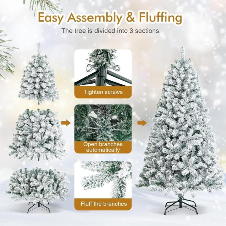 Vija Kunstkerstboom, versierde kerstboom, gevlokte look met standaard, buigbare 995 pvc-takken, moeilijk ontvlambaar, opvouwbare kerstboom, dennenboom, 180 cm