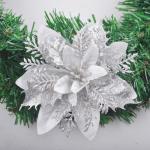 GL-Turelfies 12 STK. Glitzer Weihnachtsblumen (15cm/5,9'') mit 12 STK. Clips Künstliche Weihnachtsstern Blumen Weihnachtsbaum Blumenschmuck Weihnachtsbaum Ornamente (Silber)