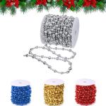 15M Kerstboom kralen guirlande Kerstboom ornamenten kralen lint | Kraaldiameter 8mm & 4mm | Kerstboomketting decoratie (zilver)