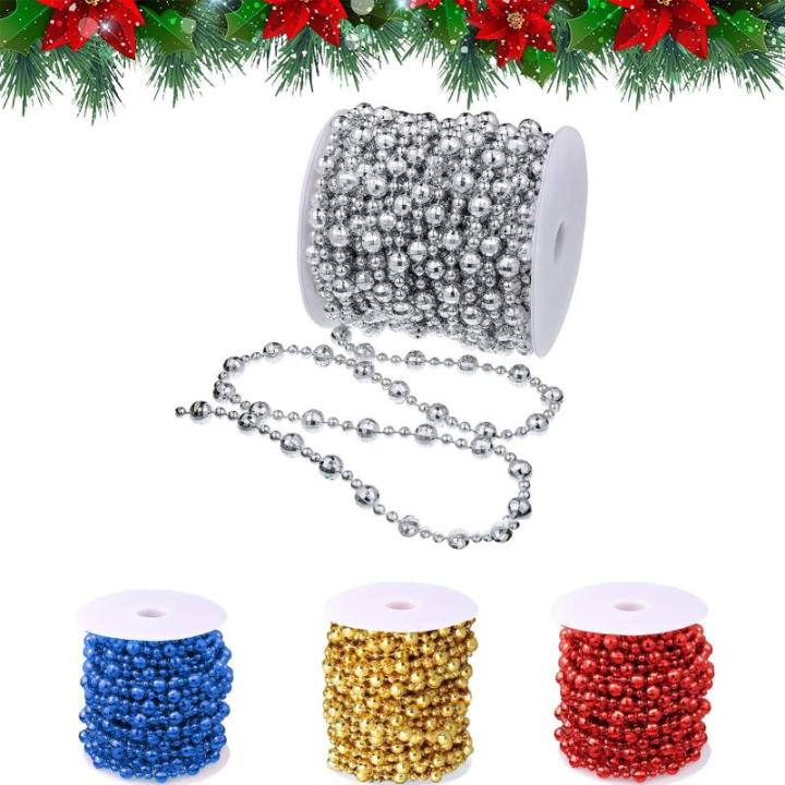 15M Kerstboom kralen guirlande Kerstboom ornamenten kralen lint | Kraaldiameter 8mm & 4mm | Kerstboomketting decoratie (zilver)