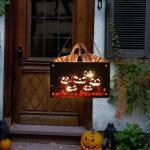Kürbisschild Outdoor-Wandkunst | Kürbisschild Rustikale Wohndekoration | Rustikale Heimdekoration mit Seil, bedruckte Halloween-Veranda-Dekorationen (Ghost Pumpkin Wsgp 01c)