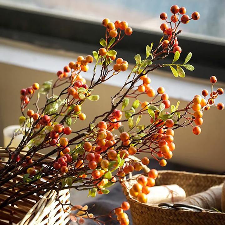 4 Stück künstliche Beerenzweige mit langem Stiel, 60 cm orangefarbene Beerenstiele, künstlicher Beerenstrauß für Tischdekoration, Vase, Zuhause, Weihnachtsdekoration, 27.5 Inc