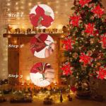 12 stuks kerstster glitter kerstster goud rood kunstbloemen decoratie, kerstster kunstbloemen met clips + voorbouwstukken, kerstbloemen voor Kerstmis, bruiloft, tuin, Nieuwjaar