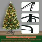 Kunstkerstboom met verlichting, 150 cm, 8 modi, dennenboom, groen, pvc, kerstboom voor kerstdecoratie, met dennenappels, dennennaald en dennennaald, klapsysteem, opvouwbare standaa