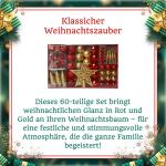 Kerstboomversiering - goud/rood - 60-delig - set incl. boompiek, ballen, parelketting, slinger en sterren - kunststof, 47,5 x 29,7 x 6,5 cm