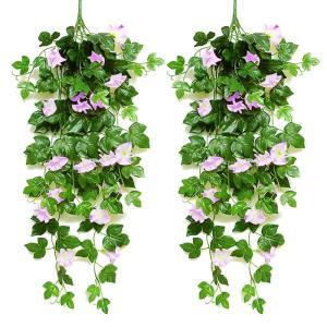 2 stuks kunstmatige blauweregen wijnstok kunstmatige hangende bloemen nepplanten voor tuin hek balkon buiten binnen decoratie (lichtpaars bloemgroen, 90 cm)