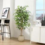 Ficus Benjamina , groot, 150 cm, met natuurhouten stam, kamerplant, kunstboom in pot, voor thuis, kantoor, balkon, decoratie (2 stuks)