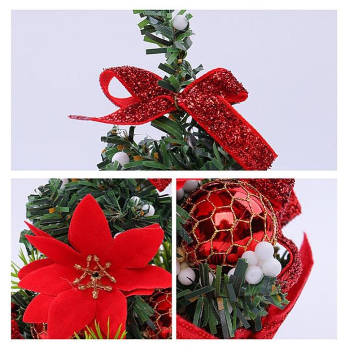 Tisch-Weihnachtsbaum,Weihnachtsbaum klein,8,27 Zoll Tisch-Weihnachtsbaum mit Schleifenkugeln und Beeren - Schleifen-Baumspitze, farbenfrohes, ästhetisches Kiefernbaum-Dekor für d