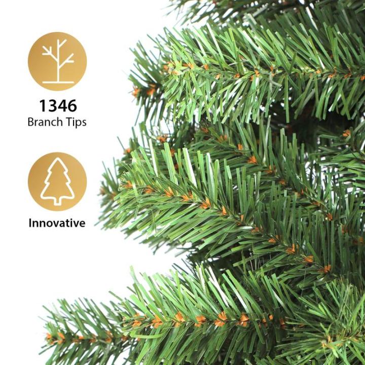 Kunstkerstboom van 213 cm met 1346 takpunten, dennenboom met houten standaard en handschoenen, snel op te bouwen en afneembaar, dennenboom voor kantoor, thuis, winkel, feest, feest