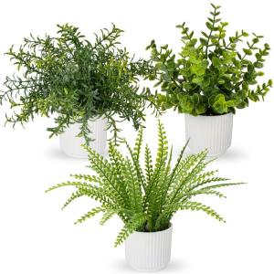 3er Set Kunstpflanzen im Topf, Künstliche Pflanzen Wie Echter Eukalyptus Mini Künstlicher Rosmarin Künstliche Farnpflanze für Dekoration, Wohnzimmer, Tischdekoration, Badezimme