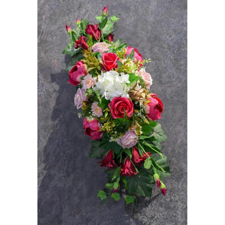 Grafoplegger van kunsttextiel, zijden bloemen, rozen, langwerpig 80 cm groot, XXL, begraafplaats voor dodenzondag, begrafenis als echt (roze)