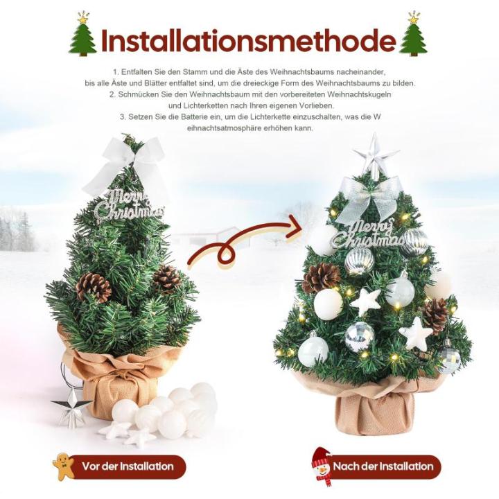 Mini-kerstboom kleine kerstboom met verlichting, led-tafelkerstboom, klein, kunstmatig versierd, voor kerstdecoratie, 40 cm