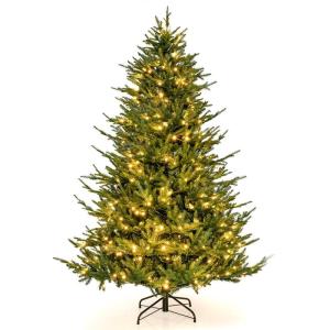 180 cm kunstkerstboom verlicht, scharnierende kerstboom met 8 lichtstanden, 280 warmwitte LED-lampjes, 788 takuiteinden van PE & PVC, dennenboom, kunstkerstboom, groen