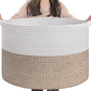 Opbergmand, opbergmand kinderkamer, wasmand kinderen, grote mand, kerstboommand, mand voor dekens, babyspeelgoed, gevlochten mand, 55 x 35 cm, bruin