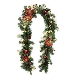 Dennenguirlande met led-lichtketting magnolia kegels dennenboom ballen bessen dennenboom kunstmatige decoratie slinger ketting dennenslinger kerstversiering X'Mas