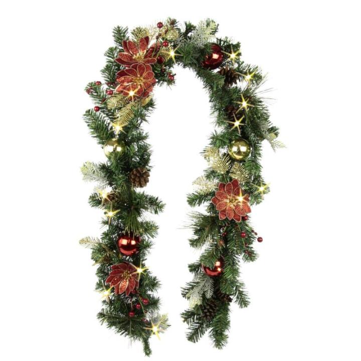 Dennenguirlande met led-lichtketting magnolia kegels dennenboom ballen bessen dennenboom kunstmatige decoratie slinger ketting dennenslinger kerstversiering X'Mas