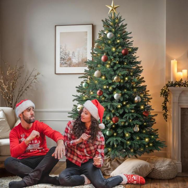Kuro sagol Künstlicher Weihnachtsbaum Tannenbaum 180cm, Ø 95cm, 950 Spitzen, schwer entflammbar, realistischer Christbaum Tanne mit Ständer, Schnellaufbau Klapp-Schirmsystem
