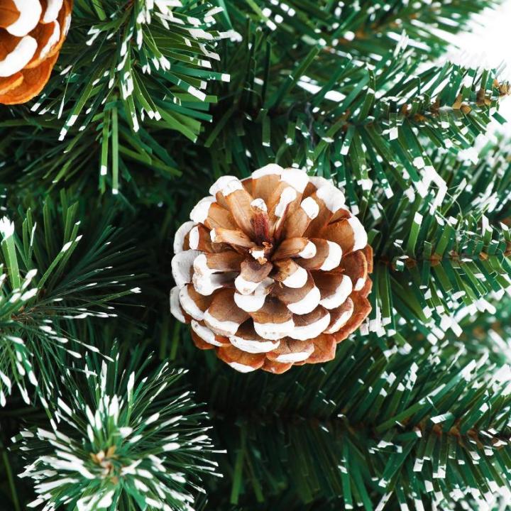 Kunstkerstboom met verlichting, dennenboom, groen, pvc, met sneeuweffect, met dennenappels, kerstdecoratie met metalen standaard, 120 cm