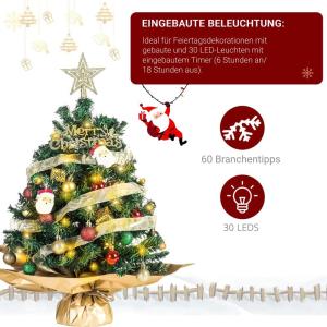 Mini 60/90cm Künstlicher Weihnachtsbaum Mit LED Beleuchtung, Weihnachtsbaum Künstlich Klein, Weihnachtsbaum, Mini Tischplatte Tannenbaum für Weihnachtsdeko (Stil 1, 60cm)