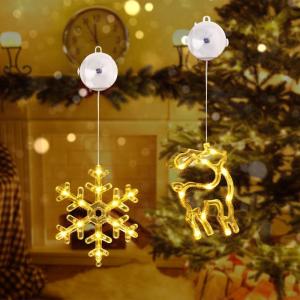 Kerstverlichting – 10 led-lichtgordijnen, werkt op batterijen, warme Biacno timer, decoratieve kerstverlichting voor kerstboom, raam, deur, bruiloft (sneeuwvlok en eland)