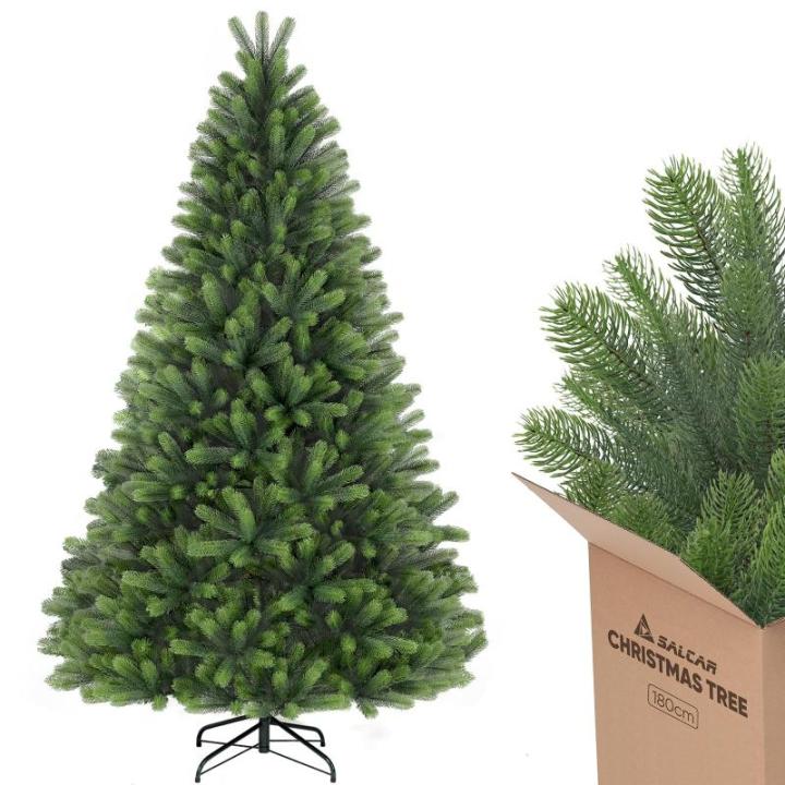 100% PE kunstkerstboom 180 cm, kunstkerstboom met 762 PE-takken, edele Nordmann-spar inclusief handschoenen en metalen standaard