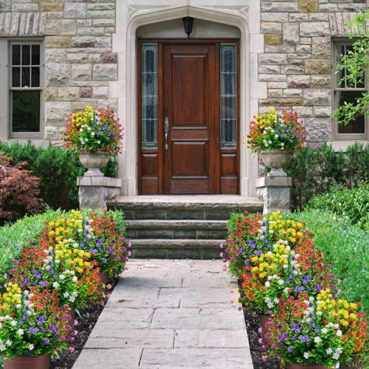 12 bundels voor buiten, , uv-bestendige plastic bloemen, decoratie, weerbestendige kunstbalkonplanten voor balkon, tuin, balkonbak, bloembak, voor binnen en buiten