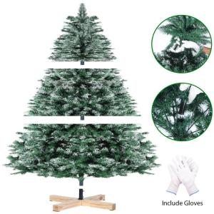 Kunstkerstboom 210 CM, Kerstboom met Sneeuw en Kegels (Ø 120 CM-938 Tips), 7 FT Kunstkerstboom met Houten Standaard Vouwsysteem, Ideaal voor Thuis, Kantoor, Winkels en Hotels