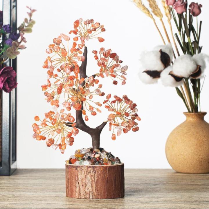 Kristallen Carneool Boom Edelstenen Rode Agaat Kristal Boom Decoratie Steen Grote Levensboom Geldboom Kristal Geluksbrenger Boom Houten sokkel Esoterische Geschenken veel geluk