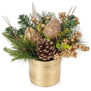 Mini tafeldecoratie, kerstboom, kunstplant in pot, kerstdecoratie met peer en dennenappels, voor kerstdecoratie, wooncultuur, keuken, eettafel, decoratieve plant, kamerplant, tafel