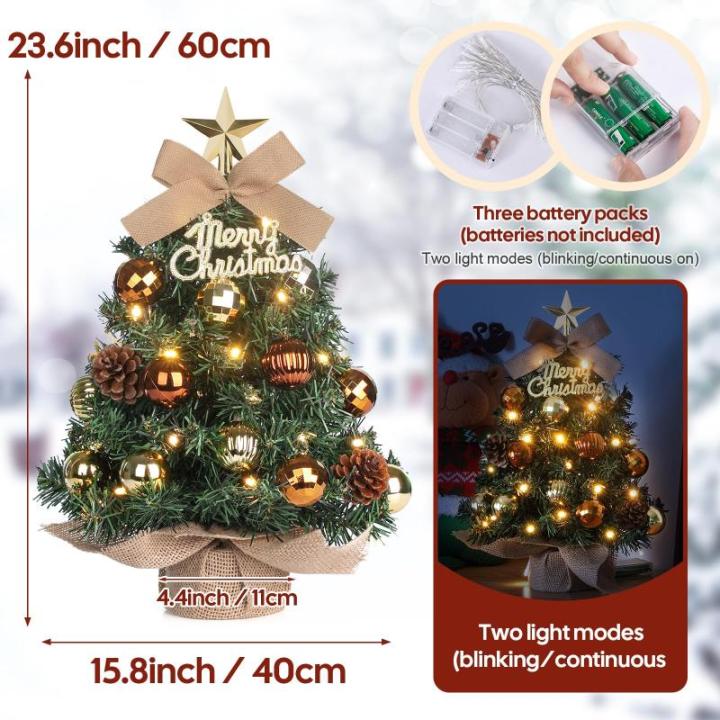 Mini kerstboom kleine kerstboom met verlichting LED tafel kerstboom klein kunstmatig versierd voor Kerstmis decoratie 60 cm