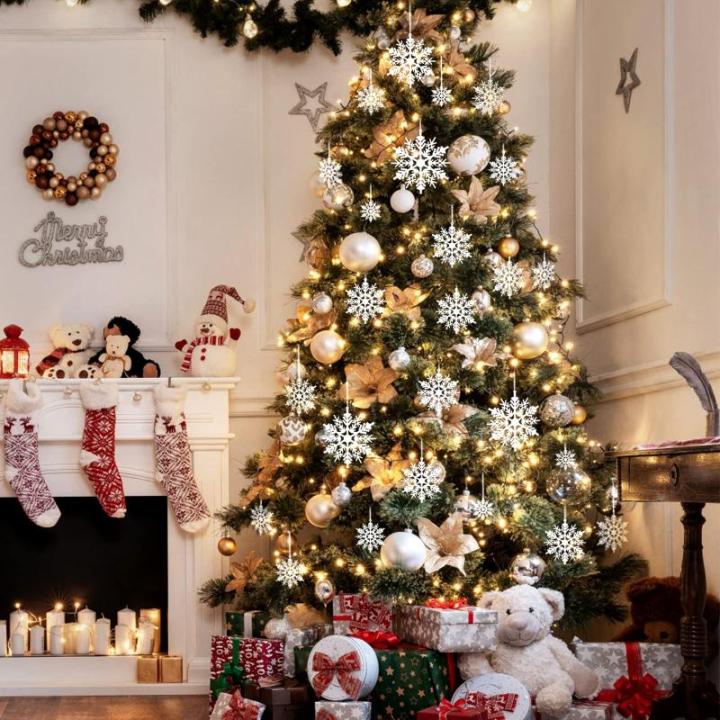 24 x sneeuwvlokken kerstdecoratie voor kerstboom glitter kerstboomversiering