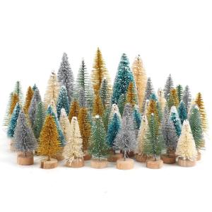 60pcs Mini Weihnachtsbäume Tischplatte Weihnachtsbaum DIY Miniatur Weihnachtsbaum Schnee Frost Sisal Bäume Künstlicher Weihnachtsbaum für Weihnachten Urlaub Party Dekor Diorama