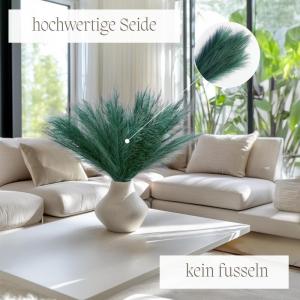 Kunstpampasgras, kleur groen, 5 stelen, 55 cm lengte, kunstmatig pampasgras woonkamer, droogbloemen voor slaapkamer, bruiloft, boho-decoratie