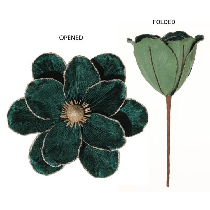große Glitzer-Weihnachtsblumen, 6 Stück, künstliche Magnolien-Blumen, Samt, gefaltet, Weihnachtsbaum, Blumen, Dekorationen, Weihnachtsbaum, Neujahr Home Ornamente (Grün)