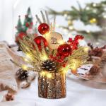 LED Weihnachtsbaum Deko,37CM Kleiner Weihnachtsbaum mit Beleuchtung Kleiner Tannenbaum Künstlich mit Tannenzapfen Beere Weihnachtsbaum Holz Weihnachtsgesteck für Tischdeko Weihna
