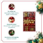 Kerstboomversiering - goud/rood - 60-delig - set incl. boompiek, ballen, parelketting, slinger en sterren - kunststof, 47,5 x 29,7 x 6,5 cm