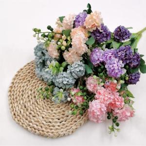 SNAILGARDEN 40 koppen kunstmatige hortensia bloemen, 4 stuks nepzijden mini-hortensia met 1 vaas kraftpapieren zak-mini kunstmatige chrysantbal perfect voor thuiskantoor, bruiloft,
