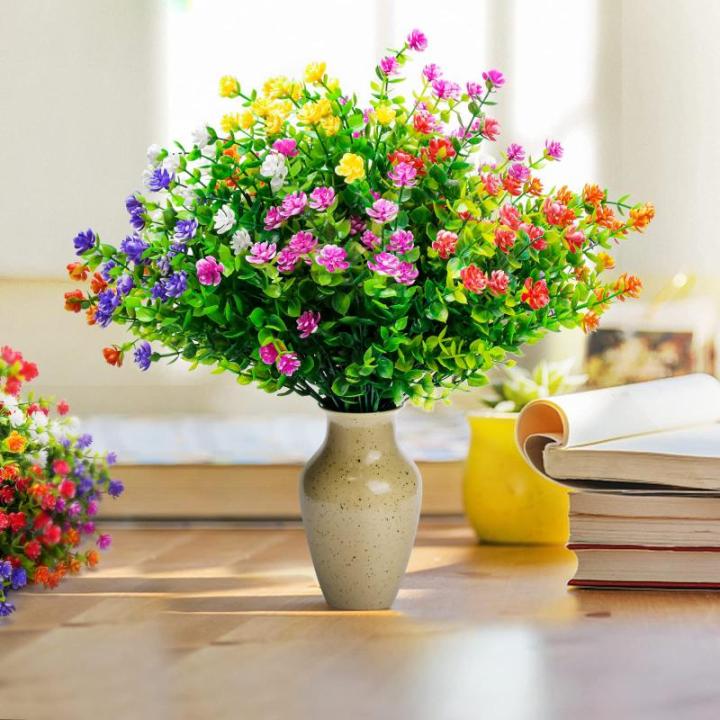 12 bundels voor buiten, , uv-bestendige plastic bloemen, decoratie, weerbestendige kunstbalkonplanten voor balkon, tuin, balkonbak, bloembak, voor binnen en buiten