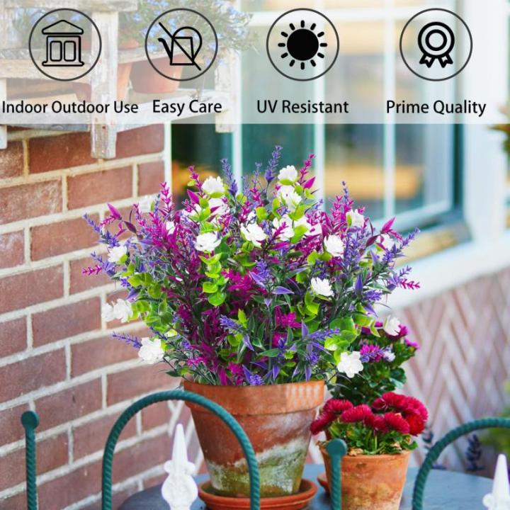 6Pcs Outdoor UV Bestand Planten Plastic Faux Bloemen Planten Indoor Outdoor Groen Struiken Voor Opknoping Planter Tuin Venster Doos Thuis Bruiloft Decor