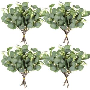 Künstliche Pflanzen Eukalyptus Deko 24Pc Simulation Grüner Eucalyptus Hinterlässt Zweige Silberdollar Eukalyptus Pflanze Bulk für Hochzeit, Garten, Haus, Büro, Indoor Outdoor 