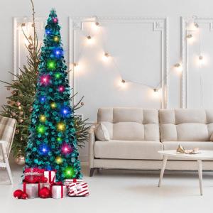 Kerstboom, inklapbaar, 152 cm, openklapbaar, blauwe lametta, kustkerstboom voor feestdagen, kerstdecoratie, woondecoratie, kantoordecoratie
